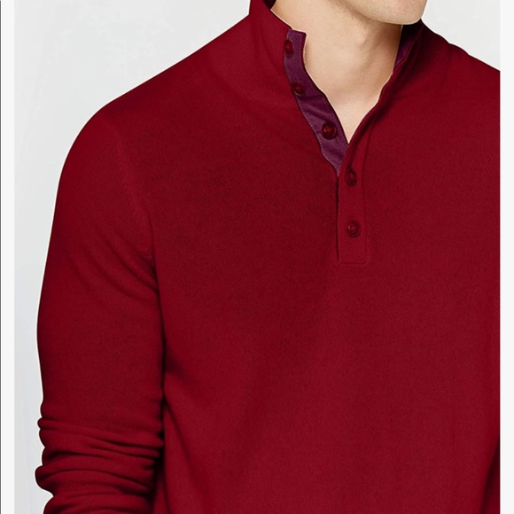 STATE CASHMERE Mock-Neck Quarter Button Polo Sweater Elbow Patch 100% Cashmere L - Picture 3 of 14